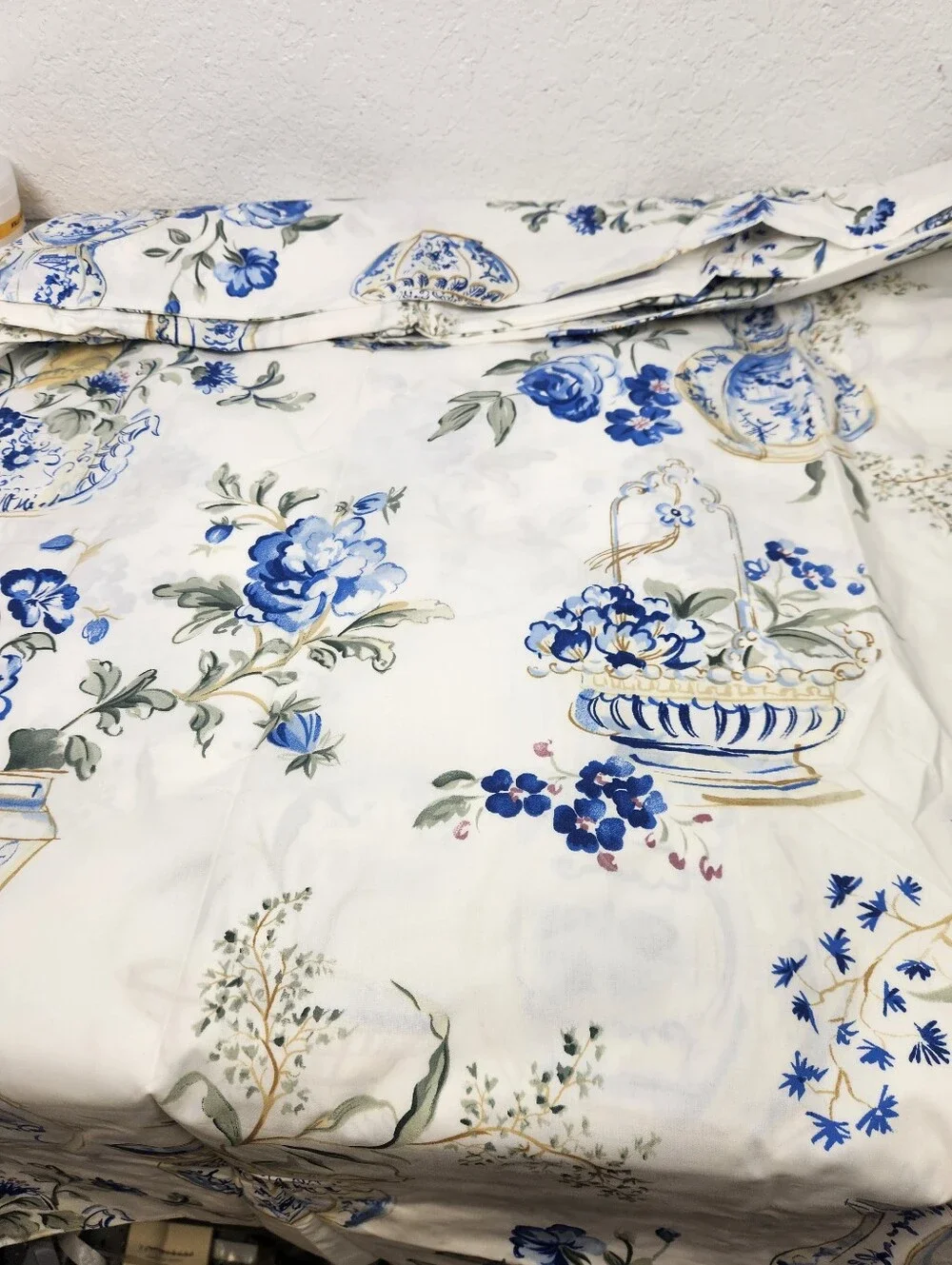 Pottery Barn Blue Vase Duvet Sz F/Q Cottagecore French Floral 100% Cotton NOS